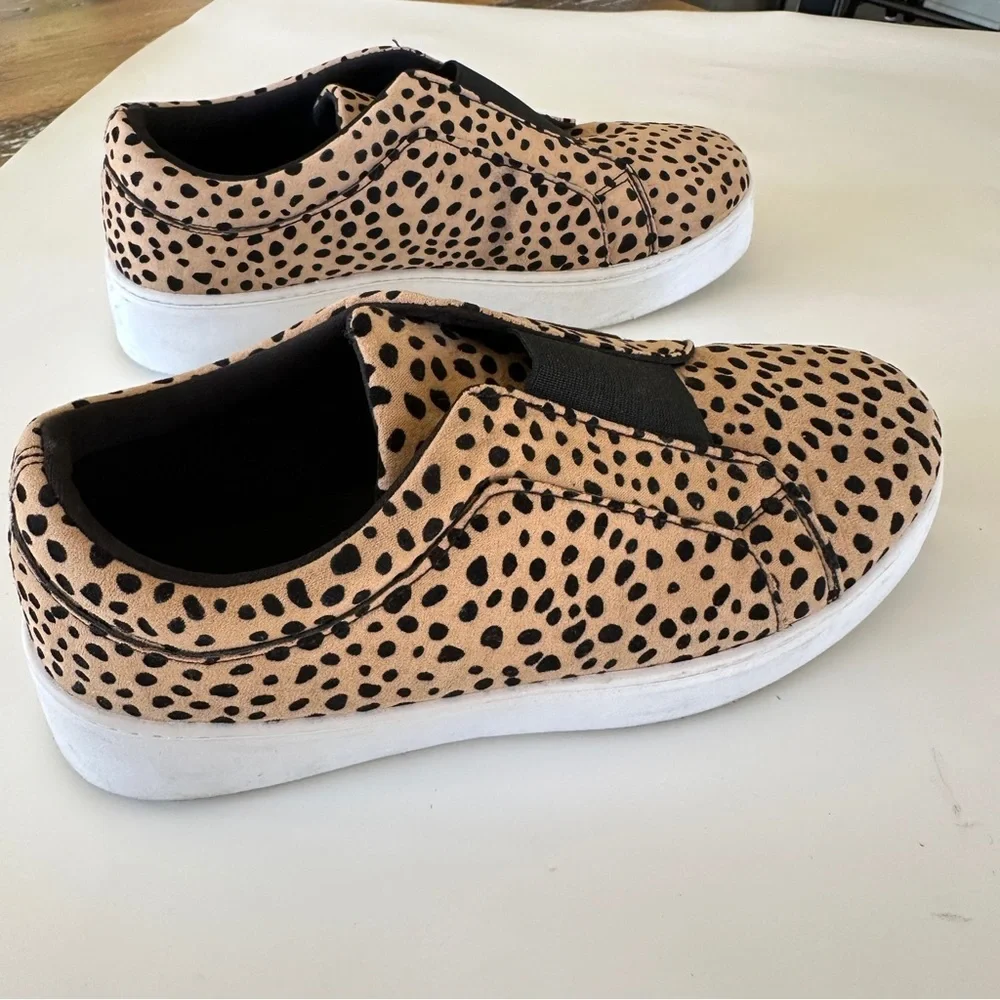 Qupid Tan and Black Spotted Slip-On Sneakers Size 8.5